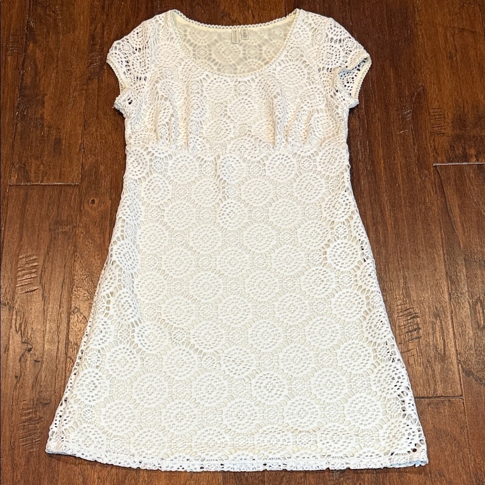Medium Madison White Lace with Cream Colored Underlining Lace Dress